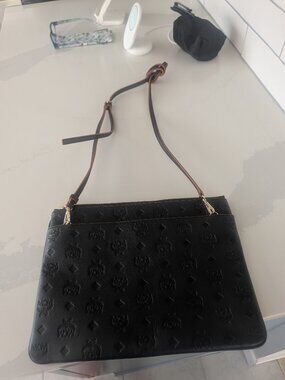 MCM Aren Black Embossed Monogram Leather Croddbody Pouch EUC